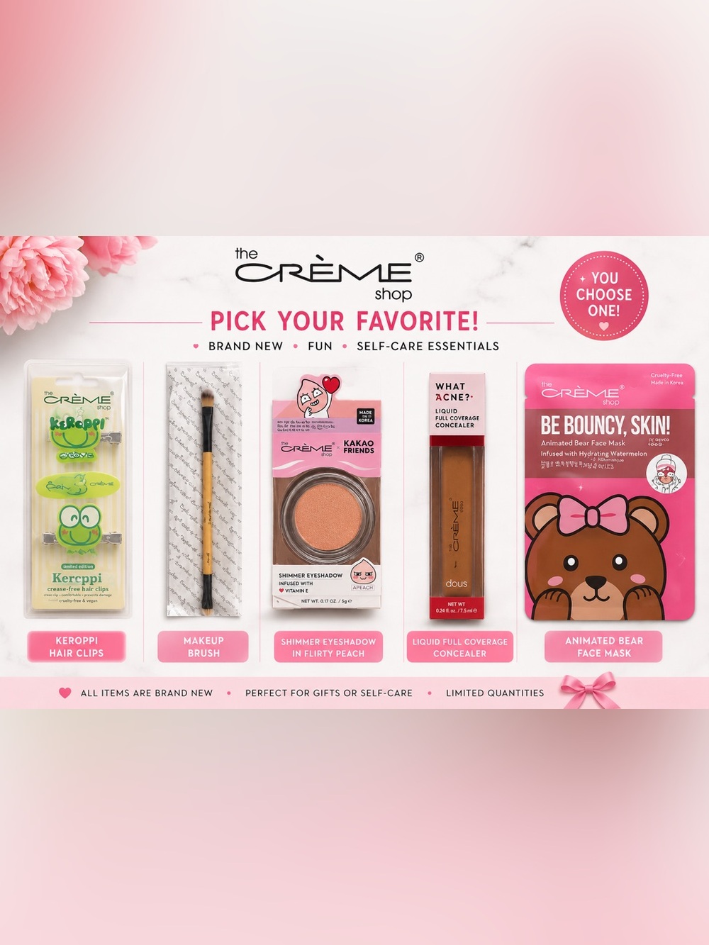 The Crème Shop CHOOSE ONE! Face Mask, Eyeshadow, Concealer, Brush, Hair Clips